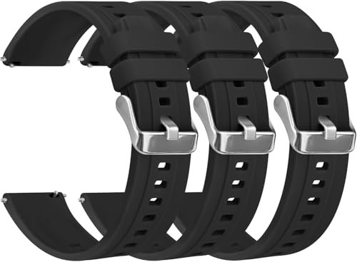 Amzpas Uhrenarmbänder 22mm, Silikon Armband, Schnellverschluss Ersatzarmband, Uhren Zubehör Uhrenarmband für Herren Damen (22mm, Schwarz/Schwarz/Schwarz)