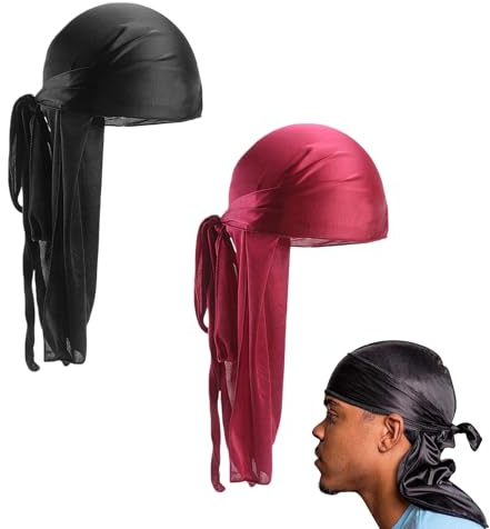 Silky Durag,Seide Männer Durag,Pack Durags Do Rags,Sports Bandana Cap,Bandana Herren,Absorbiert Schweiß Kopftuch Unterhelm,Mit Langem Schwa,Für Männer/Frauen,Reiten,Wandern,Laufen,2PCS,Pirat Kappe