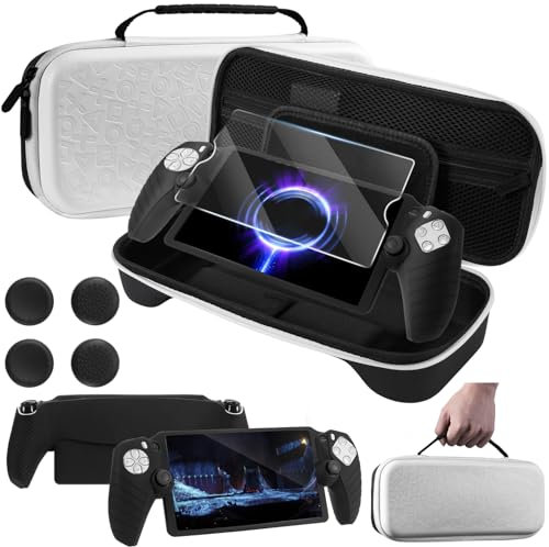 Accessories Bundle for PlayStation Portal Case, Carry Case with Silicone Protective Cover and Screen Protector for PS Portal, Accessories Set for PS5 portal with 4 Thumb Grips - Black & White