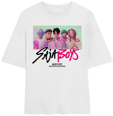 K-Pop Demon Hunters Womens Saja Boys Photo Frame Ladies Oversized Shirt, White, White, L UK