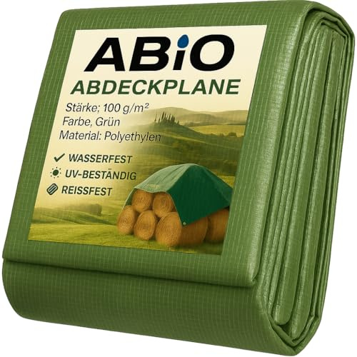 Abio Abdeckplane 2x2m Grün 100g/m² Wasserdicht mit Ösen Plane Gewebeplane Tarp Schutzplane für Haus & Garten Holz Gartenmöbel Camping Haus