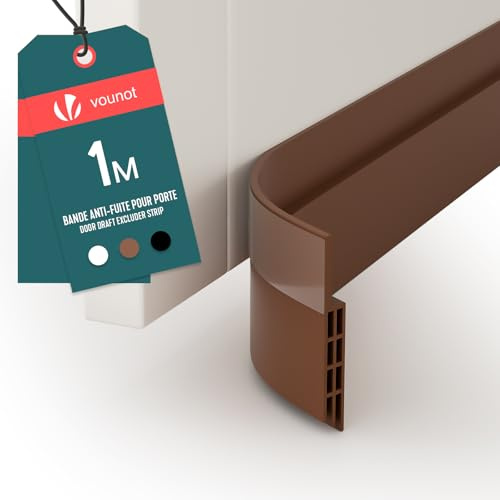 VOUNOT® Door Draught Excluder Strip, Draft Excluder Under Door for Energy Saving, Soundproof, Weatherproof, Dust Reduction Door Seal for Home, Entrance, 100x5cm, Brown