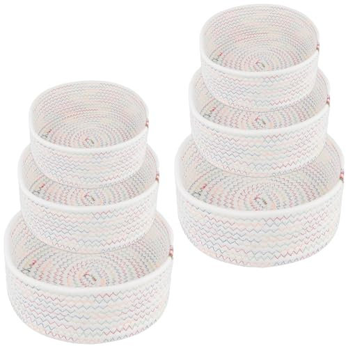 CHEUKYIU 6er Set Aufbewahrungskorb Baumwollseil Geflochten, Rund Körbchen, Runde Kleine Körbe Aufbewahrung für Badezimmer, Wohnzimmer