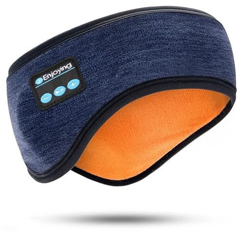 Bluetooth-Stirnband-Kopfhörer, doppellagig, Ohrwärmer für Männer und Frauen, Winter, kaltes Wetter, kabellos, Musik, dick, mit Fleece gefüttert, Ohrenschützer, Outdoor-Sport, Laufen, Radfahren (blau)