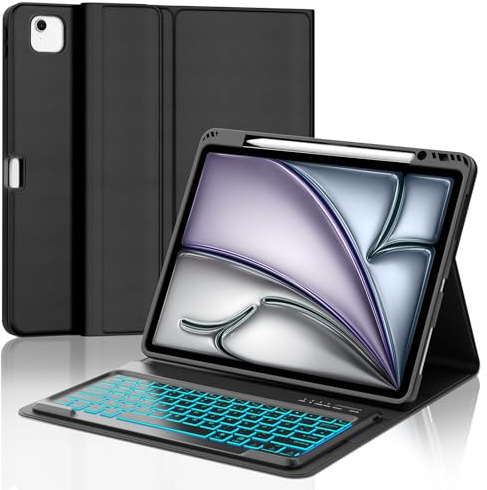Tastatur für iPad Air 13 M4/M3/M2 (2026-2024) & iPad 12.9 Beleuchtung | Hülle Tastatur für iPad Air 13 Zoll & iPad Pro 12,9 6./5./4./3. Gen (2018-2022), Magnetisch Abnehmbare QWERTZ, Schwarz