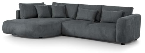 MW EURO-MEBLE Ecksofa Jacobs L - Wohnlandschaft, Polstersofa, Polstercouch (Linke Seite - Dunkelgrau: Tresor 19)