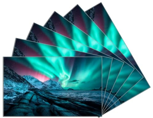 Wallario 6er Set Frühstücksbrettchen aus Glas, Glasunterlage, Glasbrettchen Polarlichter über Gebirge, Größe 14 x 23 cm, Sicherheitsglas