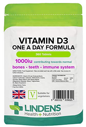 Lindens Vitamin D3 1100IU - 360 Tablets - Immune System, Bones, Teeth, UK Manufacturer Immune Support | (4 Months Supply) | Suitable for Vegetarians | Letterbox Friendly