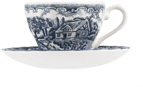 Churchill Brook Blue Juego de Tazas de té con platillo, Earthware, Blanco/Azul, 6