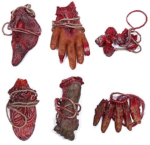 XONOR Halloween blutigen Requisiten gefälschte unheimlich abgetrennte Hand gebrochen Körperteile für Spukhaus Halloween Vampir Zombie Party Dekoration Lieferungen, 6 Stück