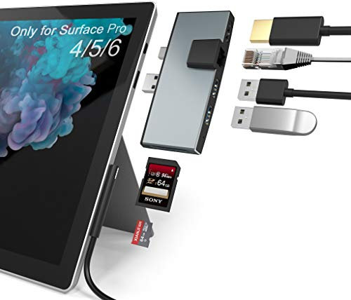 Bawanfa Microsoft Surface Pro 5/Pro 6 USB 3.0 Hub Docking Station, mit 2 USB 3.0, Ethernet Port, 4K HDMI, SD/Micro-SD-Kartenleser, Aluminum