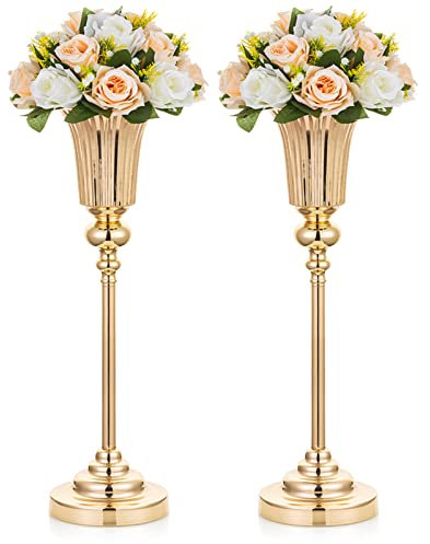 NUPTIO Gold Vase Centrepieces Tall: 2 Pcs 54.6cm Wedding Table Centerpieces Trumpet Vases Metal Flower Stand for Party Anniversary Ceremony Birthday Decorations