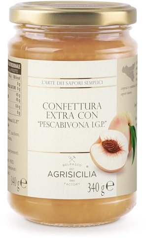 Agrisicilia Confettura extra con Pescabivona I.G.P., frutta di alta qualità Siciliana, Ideale per formaggi stagionati, crostate e dolci gourmet, vaso da 340 grammi