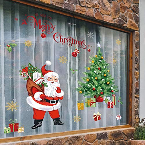 decalmile Pegatinas de Pared Navidad Ventana Vinilos Decorativos Árbol de Navidad Papá Noel Adhesivos Pared Ventanas Puerta Tienda Escaparate Navidad Decoración
