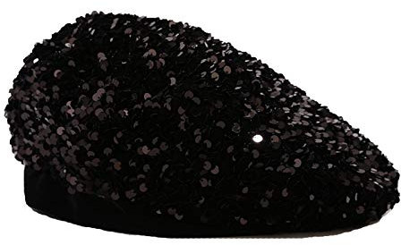 Klassische französische Baskenmütze mit Pailletten und Glitzer, für Damen, schwarz, Einheitsgröße