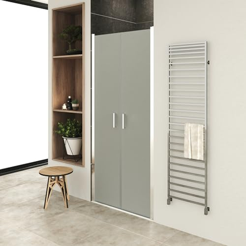 MOMENTS OF GLASS Mampara de Ducha LARA, Puerta Doble Abatible 95-98 x 195 cm - Vidrio de Seguridad Satinado ESG 6MM, Perfiles Cromo #NF