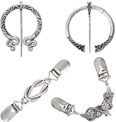GORGECRAFT 4 pièces Vintage Viking Broches Broches Écharpe Cape Châle Boucle Fermoir Broche Broche Femmes Filles Vêtements Décoratifs Costume Accessoires Bijoux de Mode, Argent Antique
