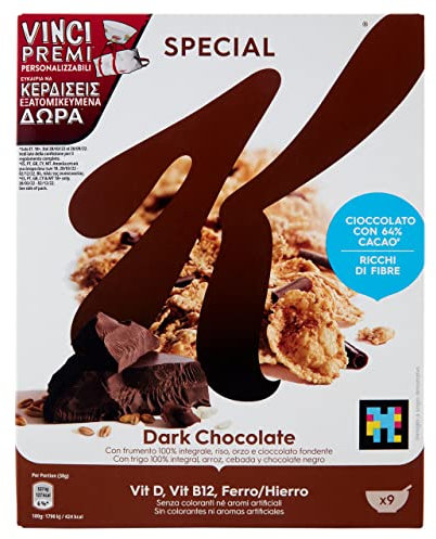 3x Kellogg's Special K Dark Chocolate Fiocchi di Riso Cereals Dunkle Schokolade Reisflocken Vollkorn Weizen und Gerste mit Vitaminen und Mineralstoffen mit Schokoladenlocken 290g Getreideflocken