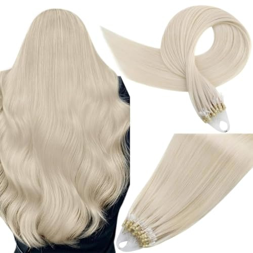 Easyouth Extensions Echthaar Microring Blond Micro Ring Extension Echthaar Platinblond Haarverlängerung Extensions Microring Unsichtbar #1000 40cm 50g 50s