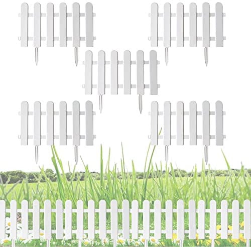 5 Stück Rasenkanten Beeteinfassung Palisade Beetumrandung Garten Rasen Zierzaun Gartenzaun -Weiß,50 * 30cm