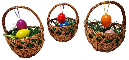 Osterkörbchen mit Henkel 3 Stück Kinder plus gratis Ostergras und 6 bunte Eier zum Hängen im Set (GP: 7,50€ / Stück)