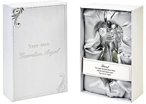 Guardian Angel Friend, Crystal Angel Figurine for Home, Garden, Office or Car Decoration, Religious Heartwarming Caption in Gift Box-Transparent, One Size