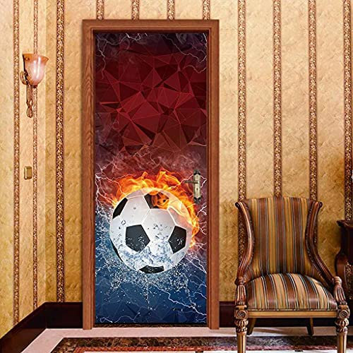 MKNCILN Türfolie Aufkleber Schwarz-Weiß-Fußball Selbstklebend Türtapete Türposter 3D Türtapeten Küche Türaufkleber Wandaufkleber Art Decals Für Innentür Schlafzimmer Tür Dekoration 77x200cm
