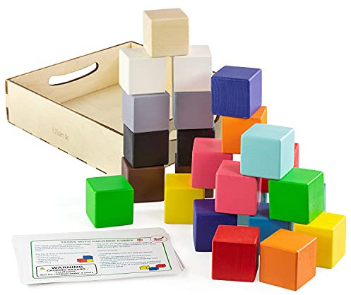 Ulanik Farbige Würfel Durchschnitt Montessori Spielzeug Holz Sorter Spiel 25 würfel 40mm Alter 3+ Farbe Sortierung und Zählen Vorschule Lernen Bildung