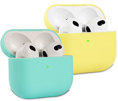 2 Stück KOKOKA Silikon Hülle Kompatibel mit Airpods 3rd Generation Case und Schutzhülle für AirPods 3, Stoßfeste Weiche Dünne Case für Airpods 3, Front-LED Sichtbar, Mint Green/Gelb