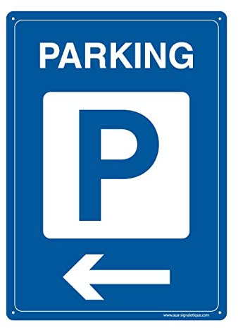 AUA SIGNALETIQUE - Panneau Prépercé avec Angles arrondis - Parking Flèche à Gauche - 210x300 mm, Aluminium Dibond 3mm