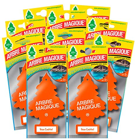 Arbre Magique Mono, Profumatore Auto, Fragranza Ibiza Cocktail, Profumazione Fresca e Leggermente Speziata, Durata fino a 7 Settimane, Made in Italy, Confezione da 10 Pezzi