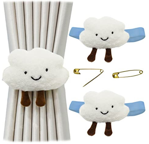 2 Stück Cloud Star Starfish Vorhanghalter mit Schnalle Cute Curtain Tiebacks Drapery Holdbacks Straps for Kids Bedroom Nursery White Cloud