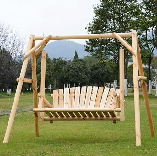 Rustic Swing Bench Outdoor Patio Furniture 2 Seater Wooden Rocking Lounger Chair Seat Solid Fir Wood Outdoor Deck Porch Park Hammock Hanging Stand Armchair Day Bed
