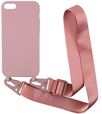2NDSPRlNG Coque avec Collier Compatible avec iPhone 6/7/8/iPhone SE 2020/iPhone SE3 2022,Tour de Cou Lanière en Corde Pendentif Housse Silicone Souple Case,Rose Gold