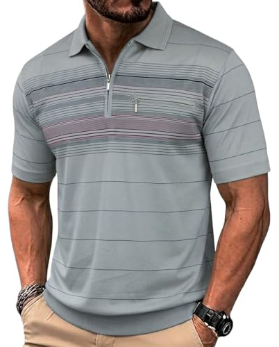 Soltice Poloshirts Herren Kurzarm, Gestreifte Polohemden mit Brusttasche, Blousonshirts aus Baumwoll-Mix (M bis 3XL)
