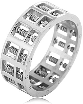 Ringe für Herren Ausgefallen, Eheringe Einzeln Abakus Silber Edelstahl Größe 62 (19.7)