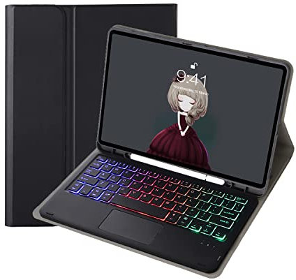 Teclado Tablet para Samsung Galaxy Tab S8 Plus/S7 FE/S7 Plus 12.4 pulgadas Funda, extraíble magnética piel funda con Touchpad teclado Bluetooth Wireless Keyboard, S Pen Holder (retroiluminado)