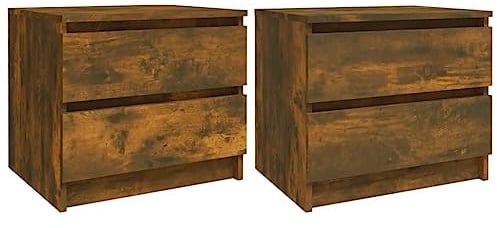 vidaXL 2x Bed Cabinets Bedroom Furniture Side Table Nightstand End Table Telephone Stand Bed Drawer Cabinet with Storage Smoked Oak Engineered Wood
