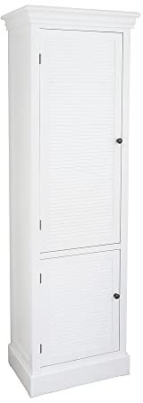 Grafelstein Hochschrank Hamptons weiß mit Lamellentür schmaler Schrank Strandhaus Möbel