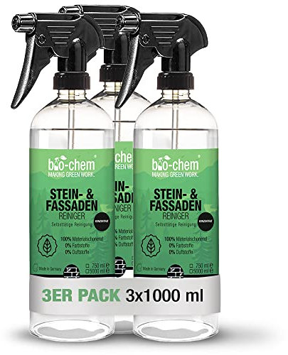 bio-chem - Stein- und Fassadenreiniger 10-Fach Konzentrat extra-stark - 3x 750 ml - Außenflächenreiniger, Steinreiniger, Außenanlagenreiniger, Dachreiniger, Terrassenreiniger
