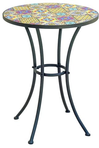 Gruppo Maruccia - Tavolo da Giardino Tondo con Top in Mosaico di Ceramica Artigianale - Struttura in Ferro - Diametro 55 Centimetri