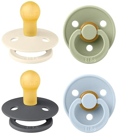 BIBS Colour Schnuller 4er-Pack, BPA-frei, Kirschform Nippel. Naturkautschuk/Latex, Hergestellt in Dänemark. 0-6 Monate (4er Pack), Iron Mix