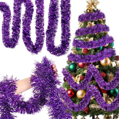 Shappy 6 rotoli di ghirlanda natalizia glitterata metallica intrecciata, per albero di Natale, matrimoni, feste di compleanno, decorazioni da appendere (viola)