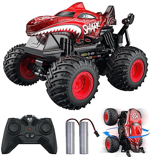 ACAMMZAR Ferngesteuertes Auto, 2.4GHz 20+km/h Ferngesteuertes RC Monster Truck mit 2 Akkus 60 Mins+, RC Stunt Spielzeug Auto Sprühnebel Musik, für 6 7 8 9 10 Jahre Alte Kinder Erwachsene, Rot