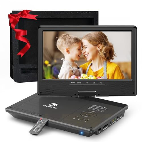 WONNIE Lecteur DVD Portable de 12,5 avec écran HD pivotant de 10,5, étui pour appuie-tête de Voiture, Batterie Rechargeable de 5 Heures, Chargeur de Voiture et Adaptateur Secteur, Prend en Charge