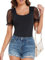 EVELIFE Women's Bodysuit Top Sleeveless Slim Fit Swiss Dots Mesh Puff Sleeve Casual Lace Jumpsuit Tops Blouse Shirts(Black S)