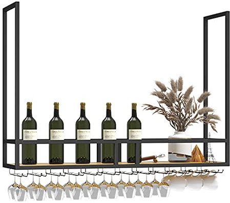Weinregal,Deckenregal Weinregal aus Metall mit Glashalter, hängende Theke, 2-lagiger Weinflaschenhalter, für Bars, Restaurants, Küche