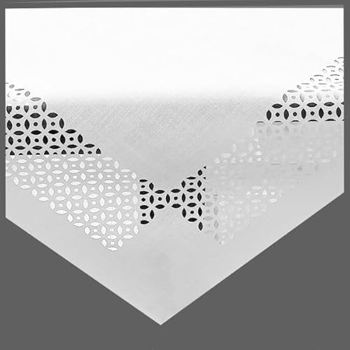 Tischdecke Mitteldecke Tischläufer Kissenhülle Leinenoptik wollweiß meliert mit dekorativer Lochstanzung Durchbrochene Ornamente (85 x 85 cm)