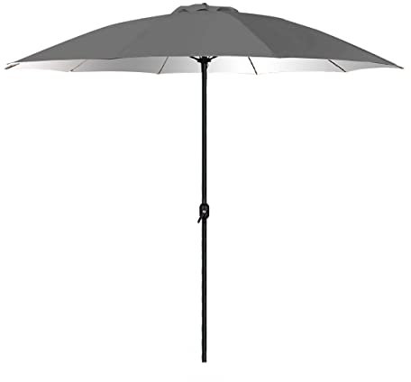 JUANIO Parasol Droit de Jardin Coloris Gris Anthracite avec manivelle + Doublure Parasol d'extérieur Anti UV 180 gr/m2-Diamètre 300 x Hauteur 244 cm