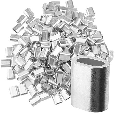 ZEONHEI 200 Stück 4mm Aluminiumhülsen Ovale, M4 Aluminium Pressklemme, Pressklemmen, Presshülsen Seilklemme, Würgeklemmen Quetschhülsen für Stahlseil, Drahtseil Kabel